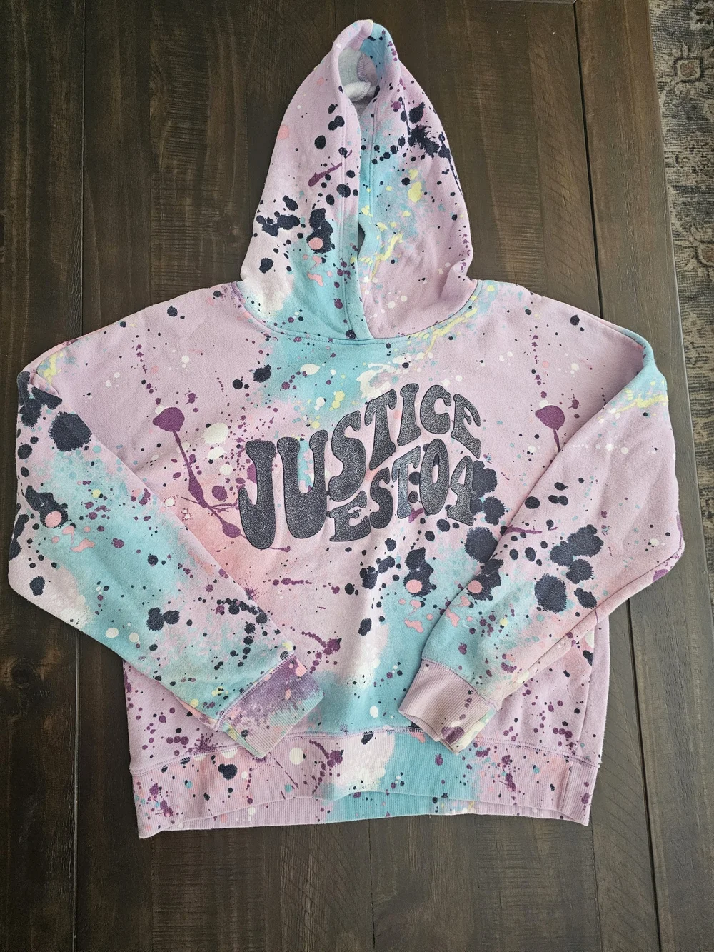 Justice Kids Pink & Aqua Splatter Pullover Hoodie